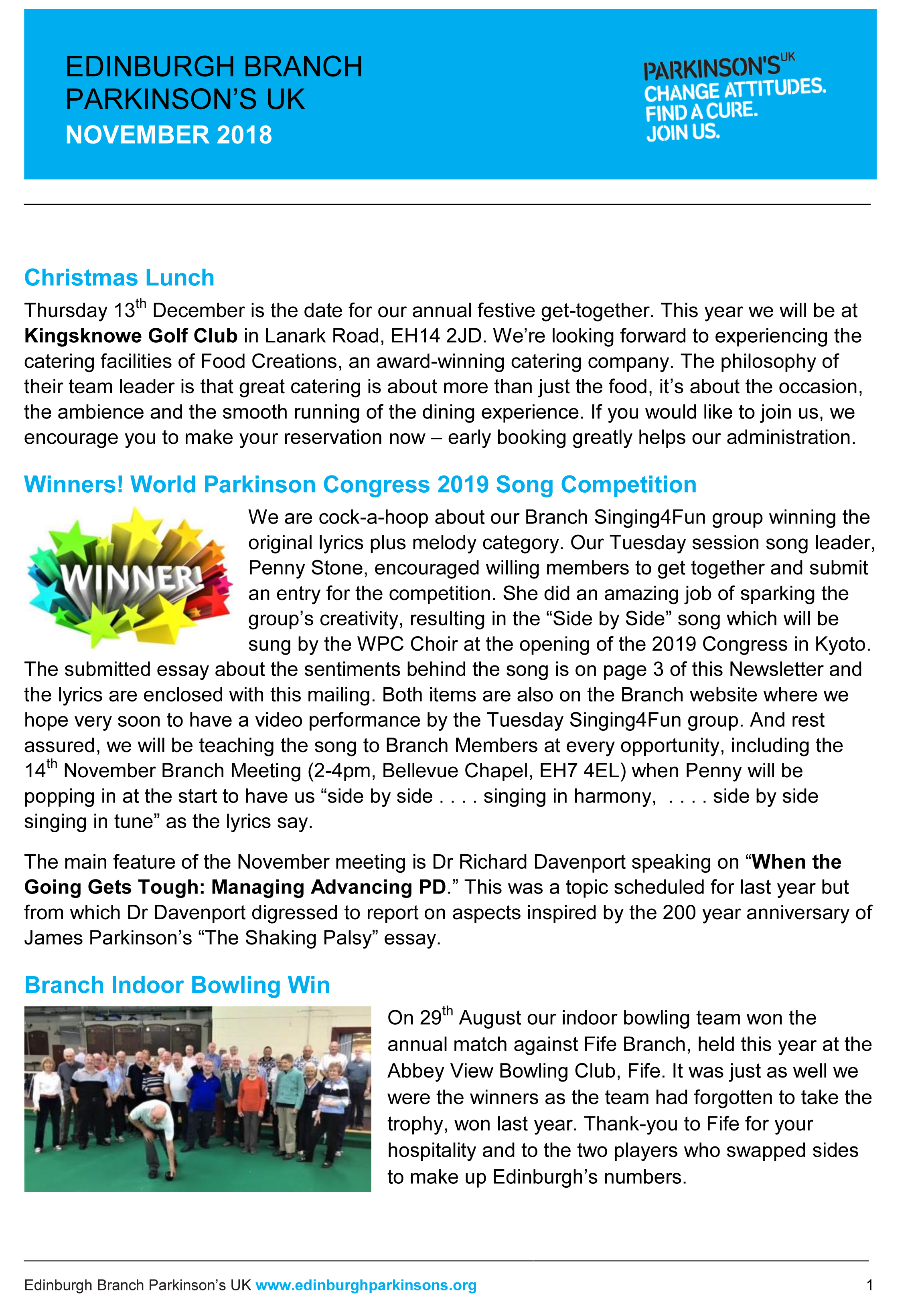 Branch Newsletter Parkinson’s UK Edinburgh Branch