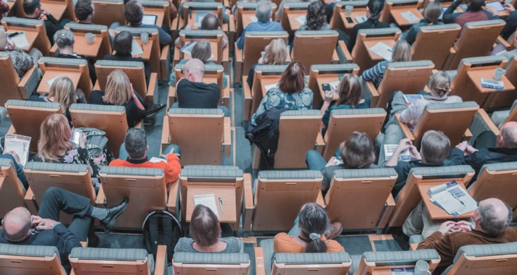 people attending talk