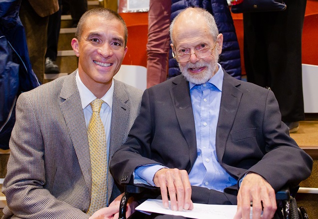 Ken Bowler and Tilo Kunath, after announcement of travel bursary in recognition of Ken's work, 2019